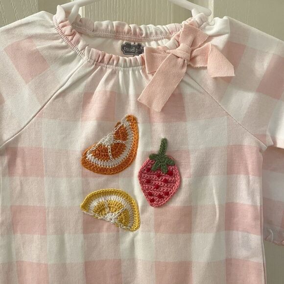 Mud Pie Fruit Applique Sleeper Footie Pink Gingham Girls Size 3-6 Months NWT - Picture 4 of 10